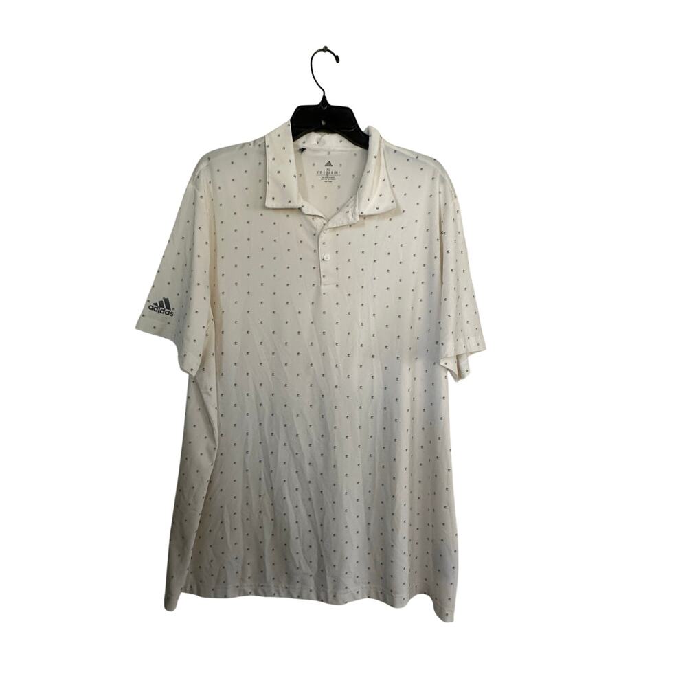 Adidas A574 Polo Shirt Pine Tree Print Button Up Golf White Size XL
